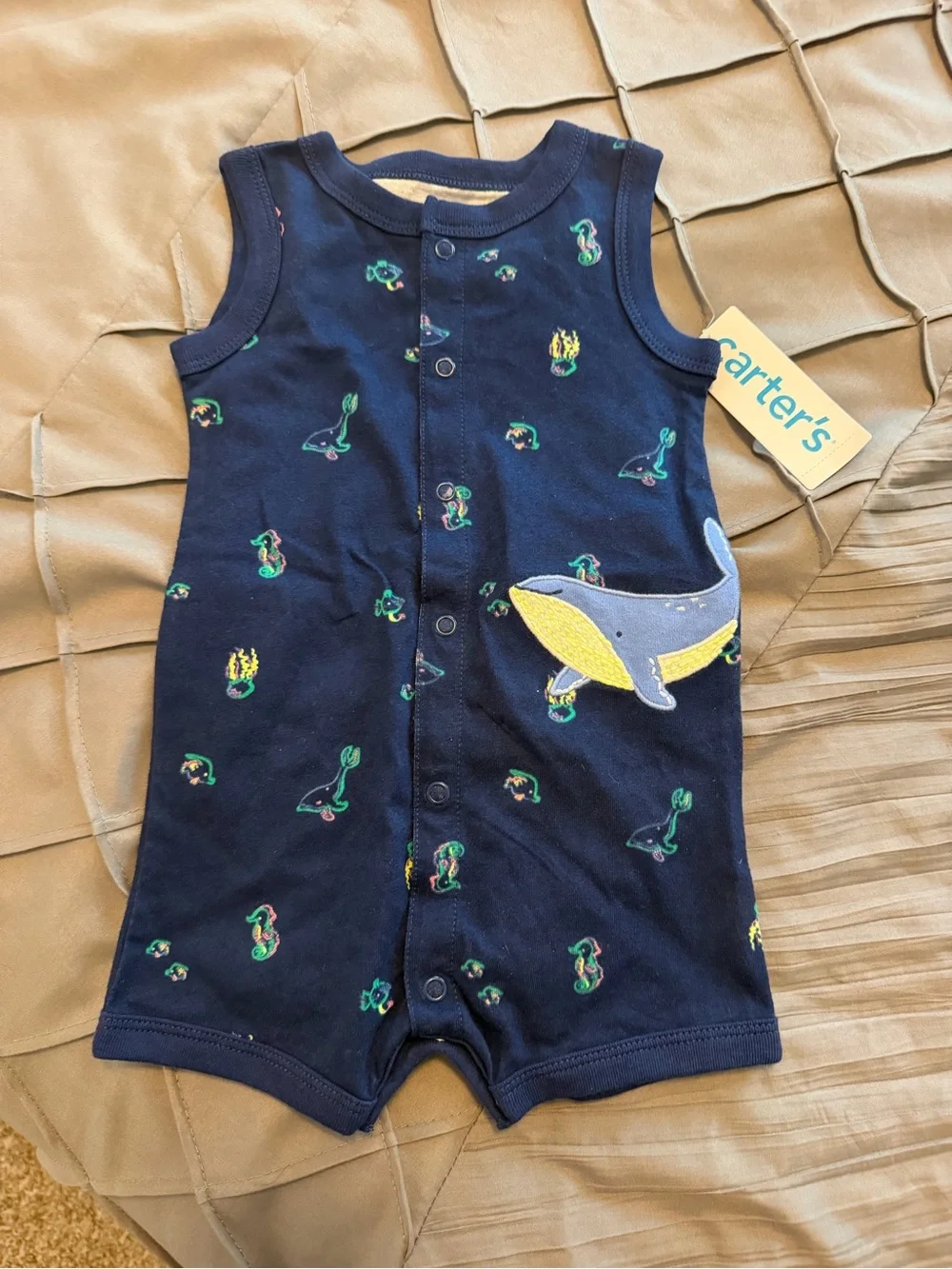 Carter's Navy Sleeveless One-Piece with Whale Appliqué